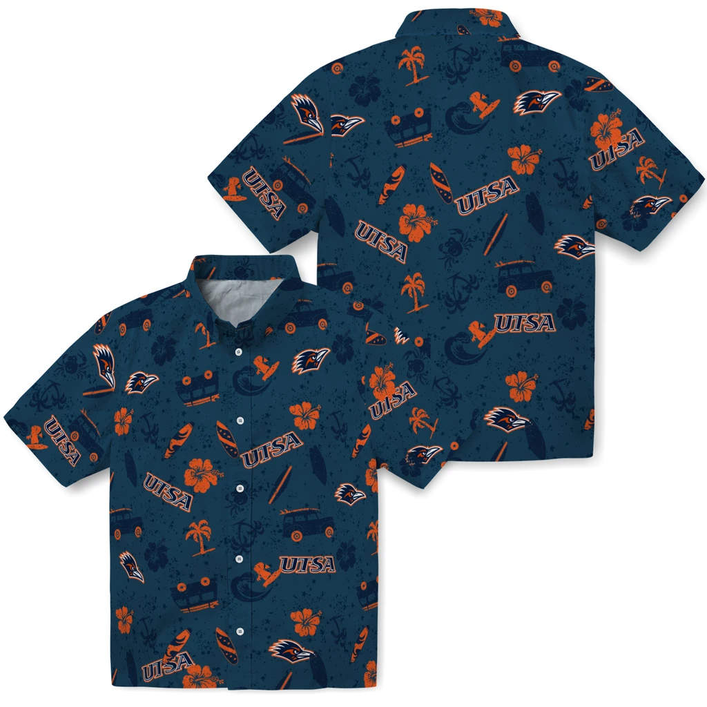UTSA Roadrunners Hawaiian Shirt - Beach Vibe utsa roadrunners beach vibe navy hawaiian shirts high quality