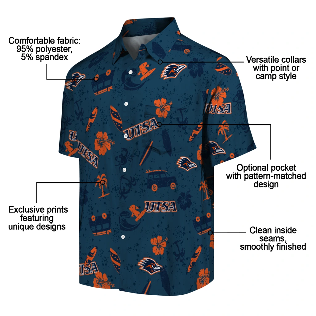 UTSA Roadrunners Hawaiian Shirt - Beach Vibe utsa roadrunners beach vibe navy hawaiian shirts new arrival