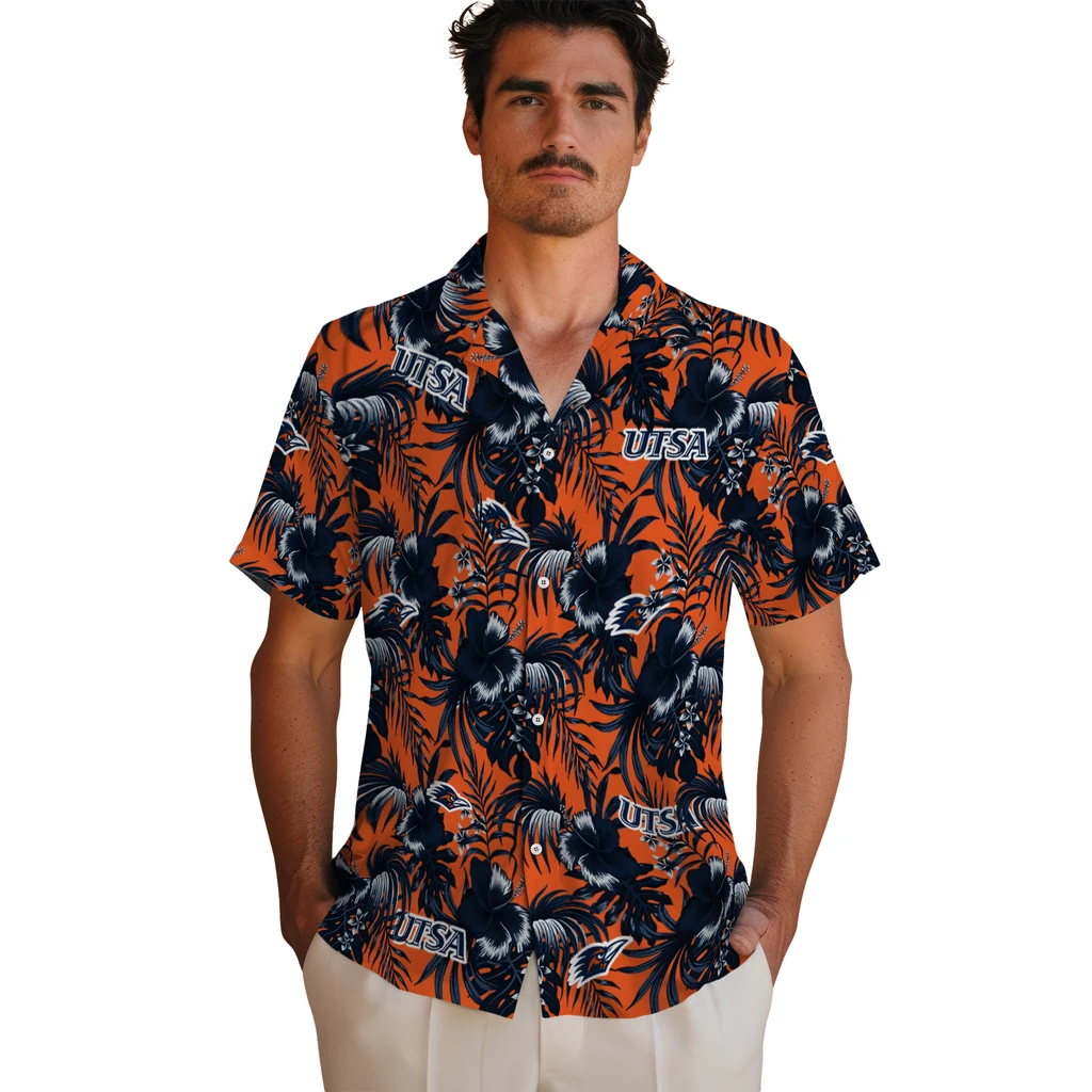 UTSA Roadrunners Hawaiian Shirt - Hibiscus Exotic utsa roadrunners hibiscus exotic orange hawaiian shirts fashion forward