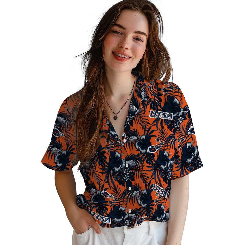 UTSA Roadrunners Hawaiian Shirt - Hibiscus Exotic utsa roadrunners hibiscus exotic orange hawaiian shirts latest model