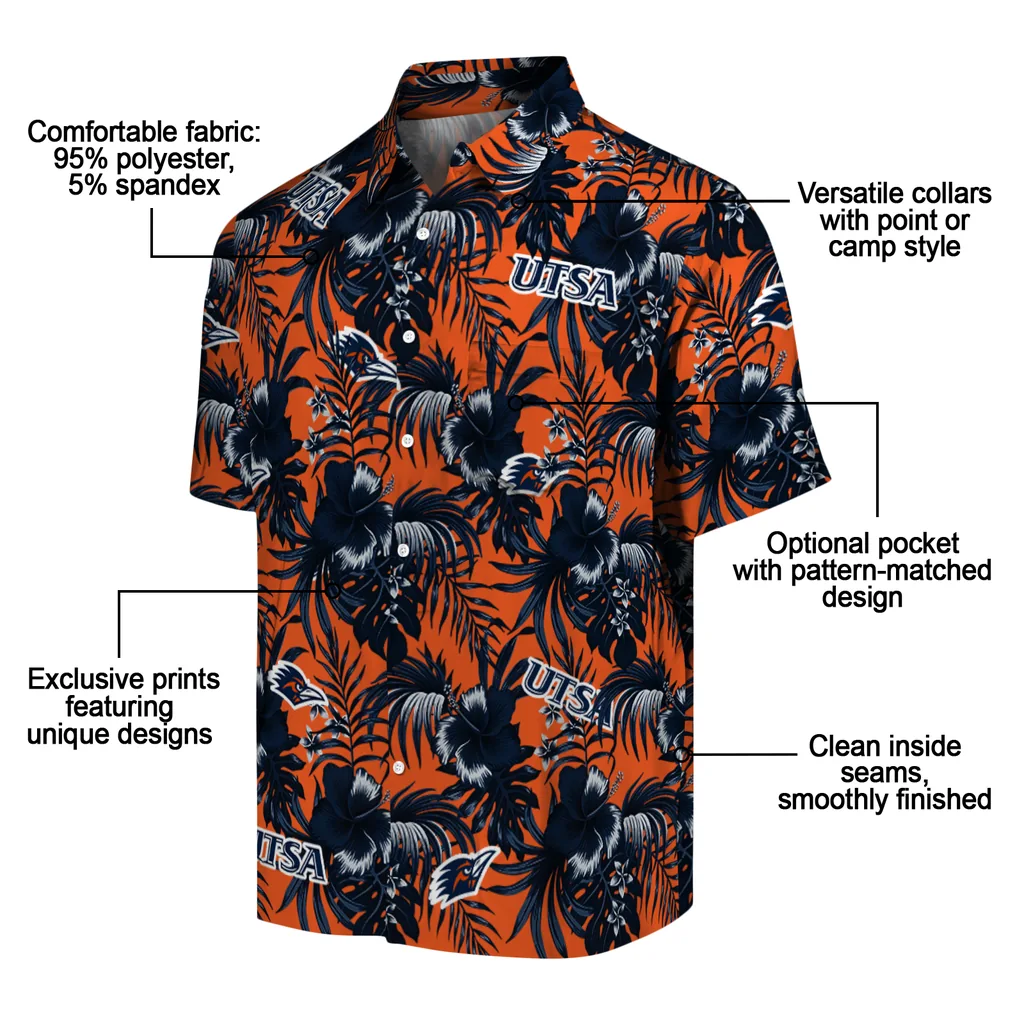 UTSA Roadrunners Hawaiian Shirt - Hibiscus Exotic utsa roadrunners hibiscus exotic orange hawaiian shirts new arrival