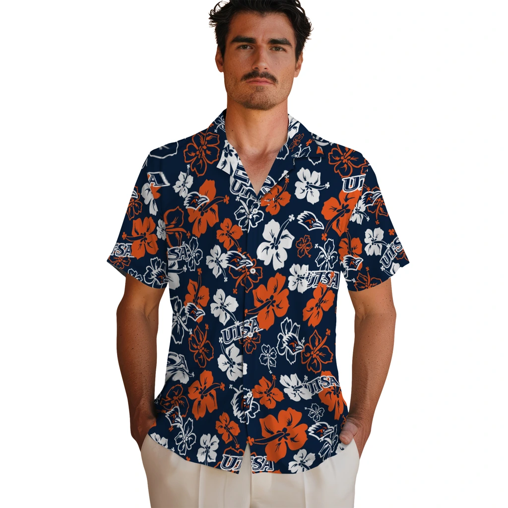 UTSA Roadrunners Hawaiian Shirt - Hibiscus Flower Design utsa roadrunners hibiscus bloom orange hawaiian shirts fashion forward
