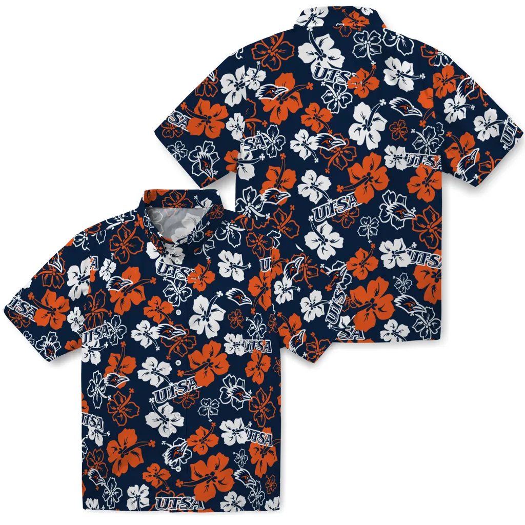 UTSA Roadrunners Hawaiian Shirt - Hibiscus Flower Design utsa roadrunners hibiscus bloom orange hawaiian shirts high quality