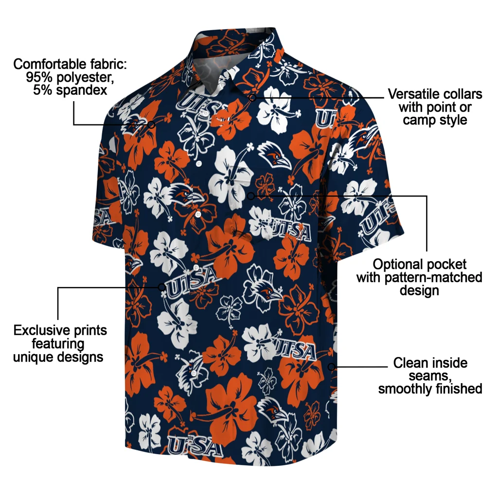 UTSA Roadrunners Hawaiian Shirt - Hibiscus Flower Design utsa roadrunners hibiscus bloom orange hawaiian shirts new arrival