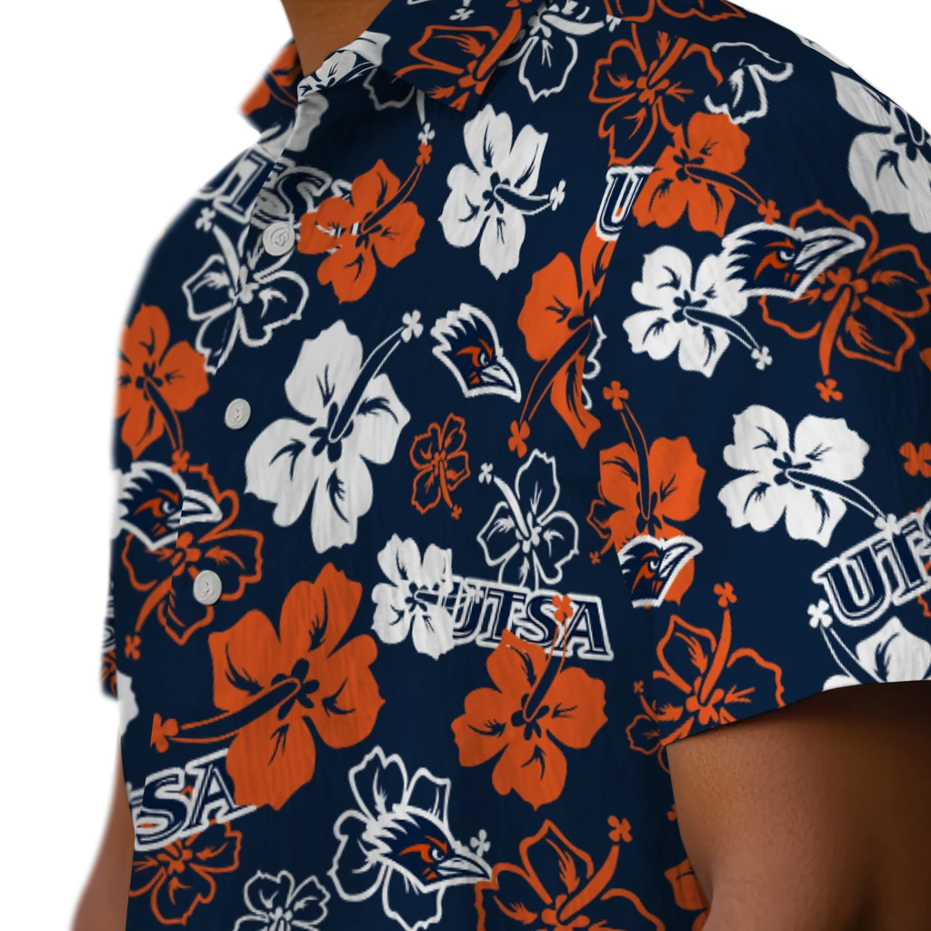 UTSA Roadrunners Hawaiian Shirt - Hibiscus Flower Design utsa roadrunners hibiscus bloom orange hawaiian shirts trendy