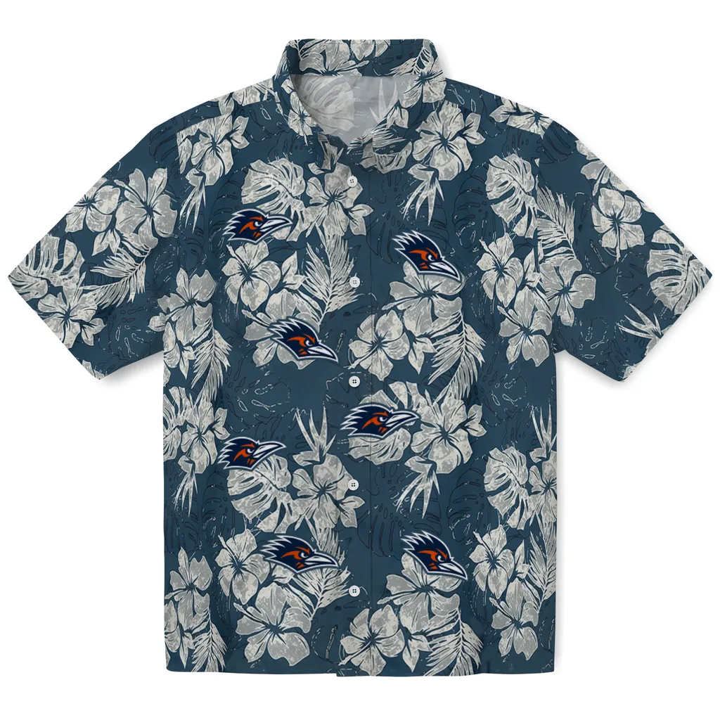 UTSA Roadrunners Hawaiian Shirt - Hibiscus Flowers utsa roadrunners hibiscus flowers navy blue hawaiian shirts best selling