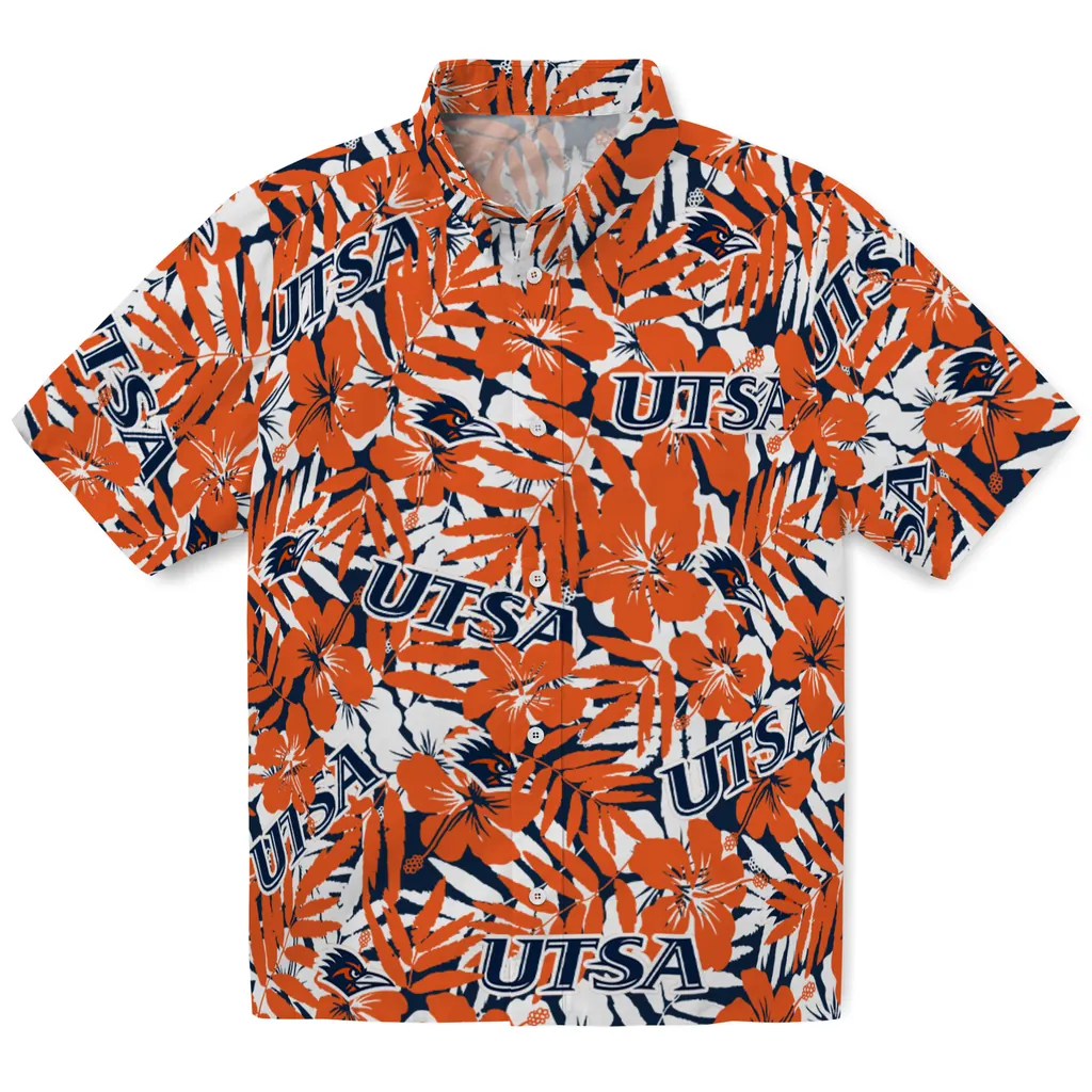UTSA Roadrunners Hawaiian Shirt - Hibiscus Overlay utsa roadrunners hibiscus overlay hawaiian shirts best selling