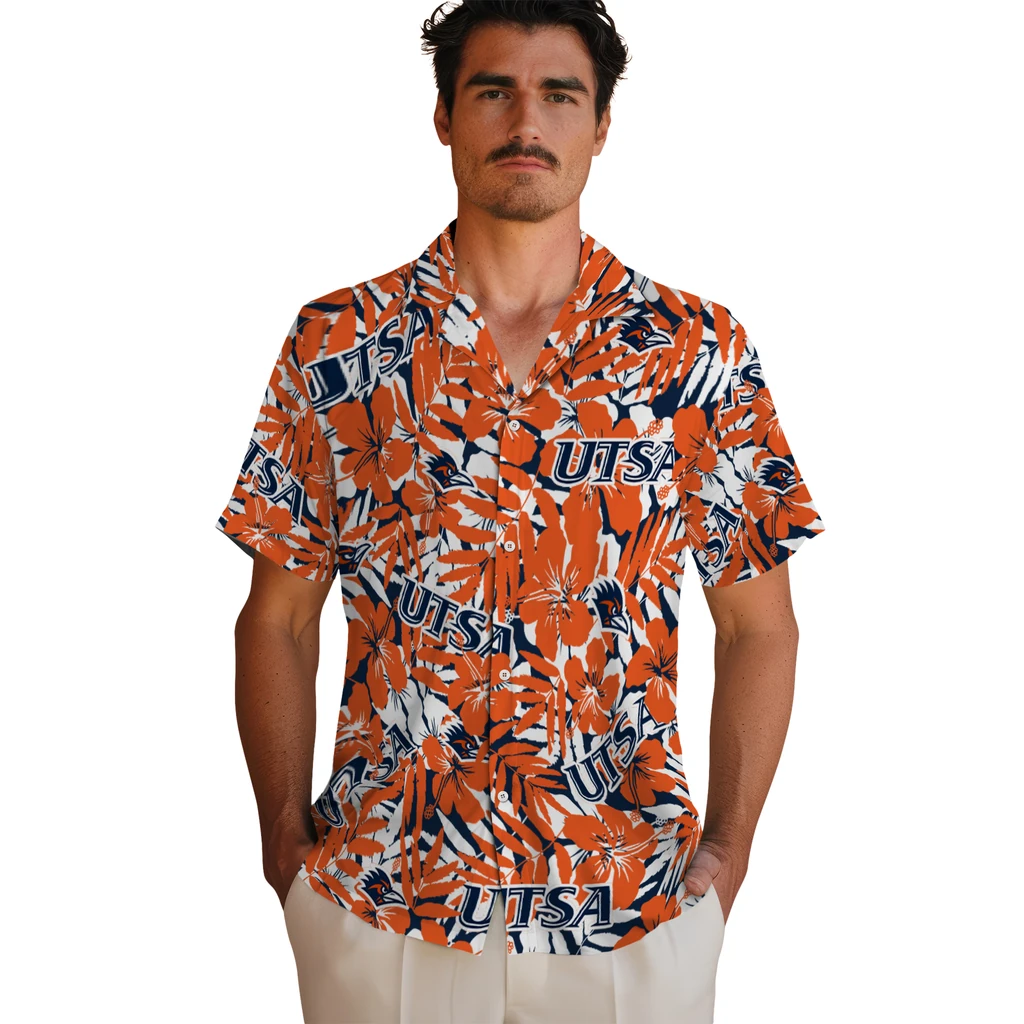 UTSA Roadrunners Hawaiian Shirt - Hibiscus Overlay utsa roadrunners hibiscus overlay hawaiian shirts fashion forward