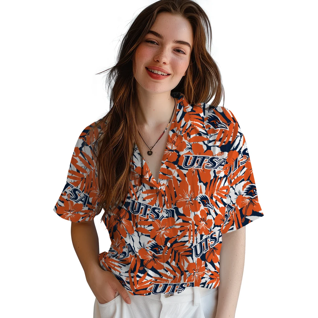UTSA Roadrunners Hawaiian Shirt - Hibiscus Overlay utsa roadrunners hibiscus overlay hawaiian shirts latest model