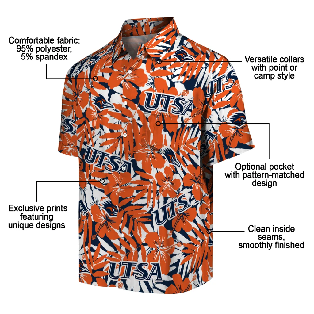 UTSA Roadrunners Hawaiian Shirt - Hibiscus Overlay utsa roadrunners hibiscus overlay hawaiian shirts new arrival