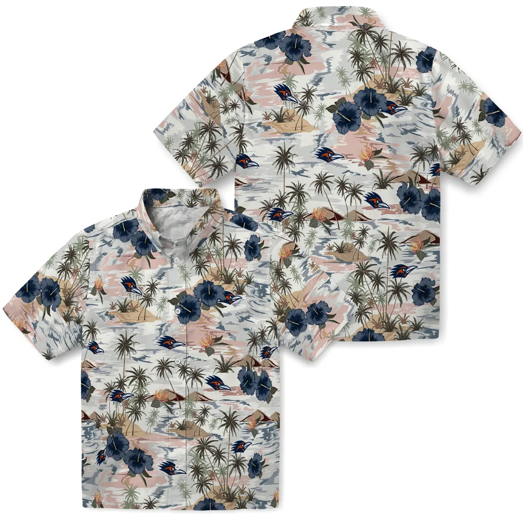 UTSA Roadrunners Hawaiian Shirt - Hibiscus Seaside utsa roadrunners hibiscus seaside white hawaiian shirts high quality