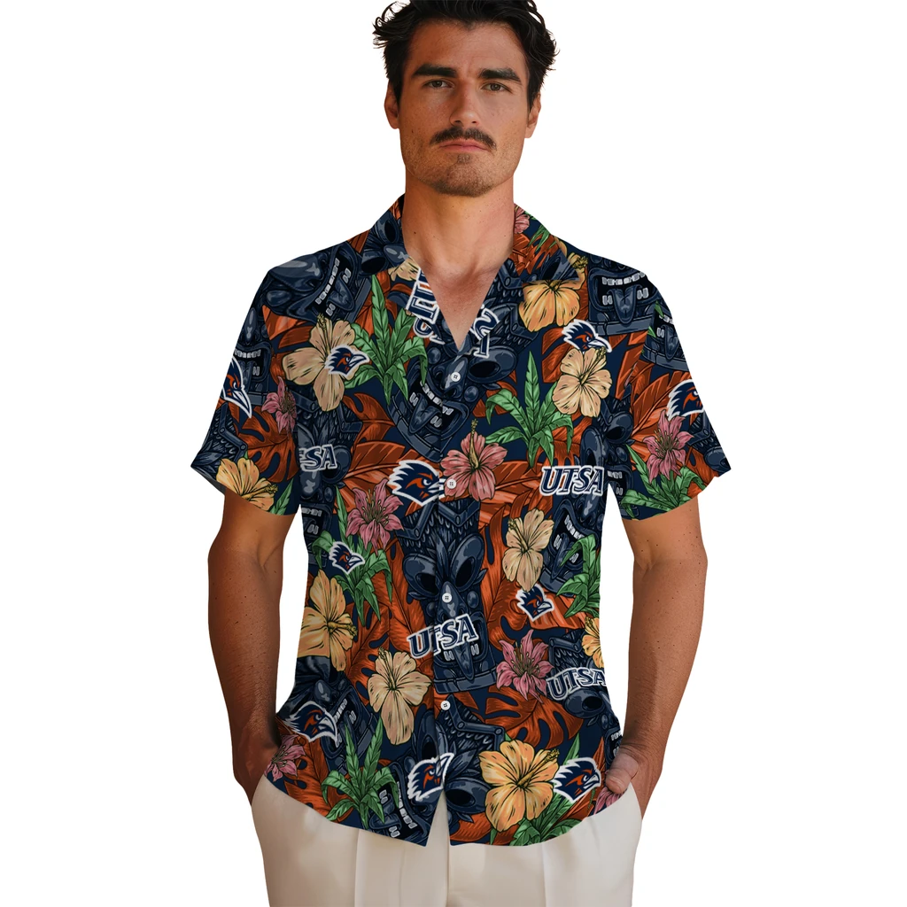 UTSA Roadrunners Hawaiian Shirt - Hibiscus Tiki Jungle utsa roadrunners tiki jungle orange hawaiian shirts fashion forward