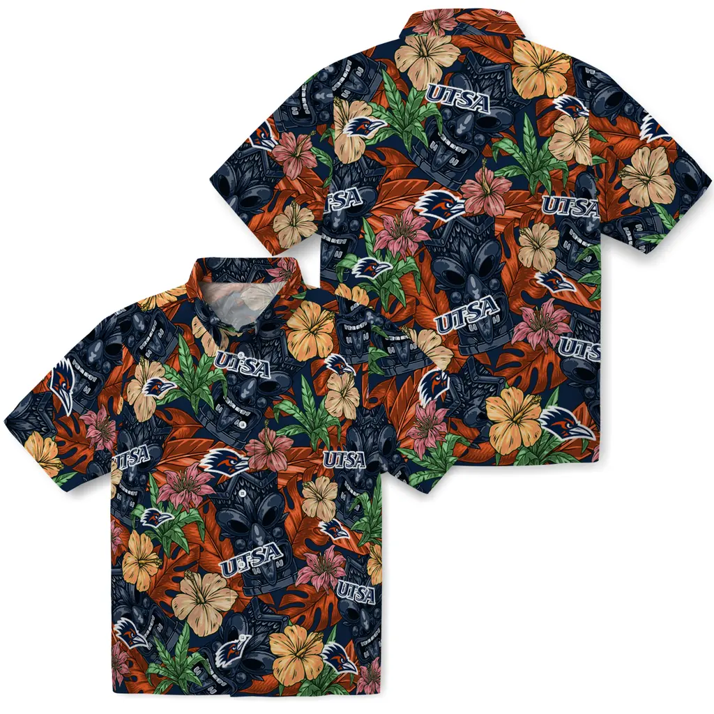 UTSA Roadrunners Hawaiian Shirt - Hibiscus Tiki Jungle utsa roadrunners tiki jungle orange hawaiian shirts high quality