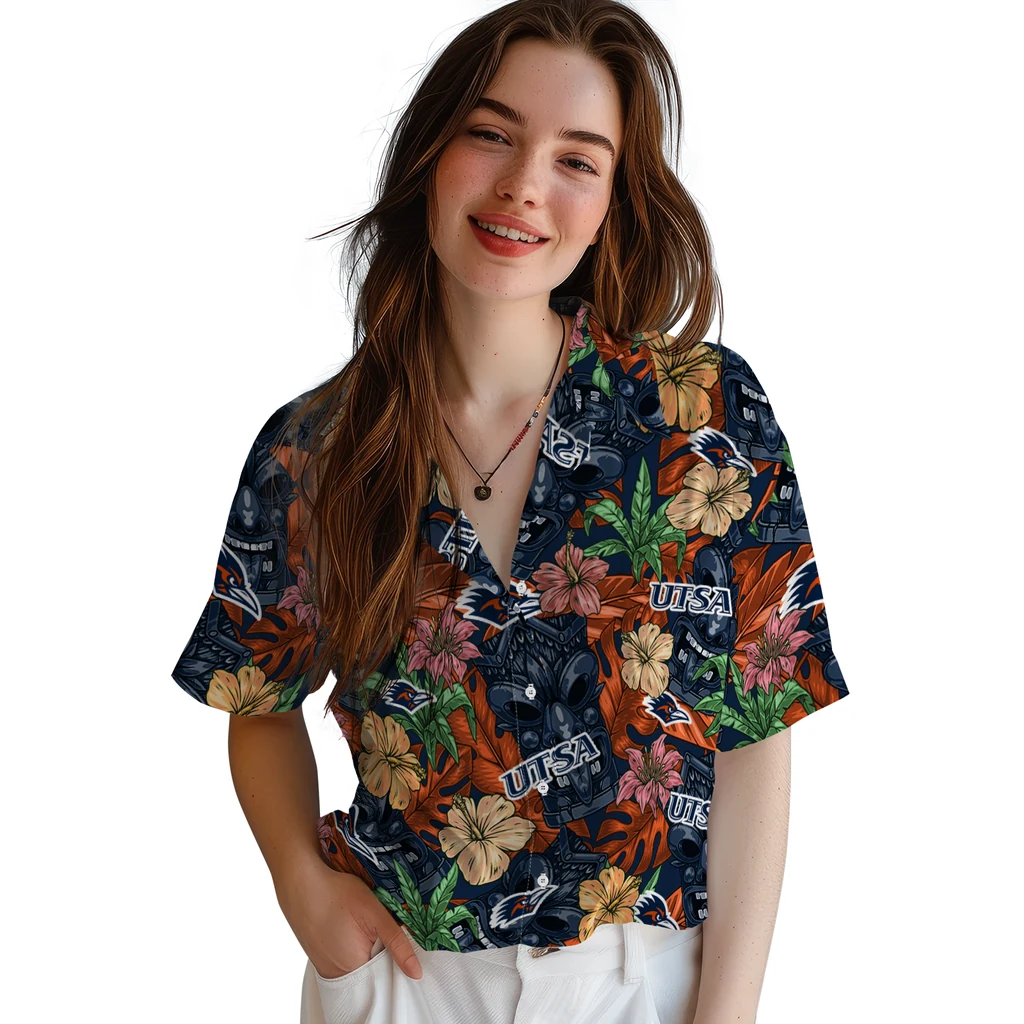 UTSA Roadrunners Hawaiian Shirt - Hibiscus Tiki Jungle utsa roadrunners tiki jungle orange hawaiian shirts latest model
