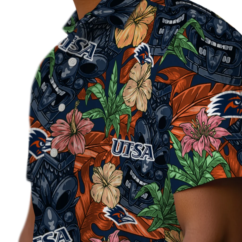 UTSA Roadrunners Hawaiian Shirt - Hibiscus Tiki Jungle utsa roadrunners tiki jungle orange hawaiian shirts trendy
