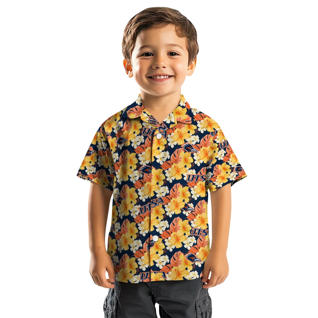 UTSA Roadrunners Hawaiian Shirt - Hibiscus Tropics utsa roadrunners hibiscus tropics orange yellow hawaiian shirts top rated