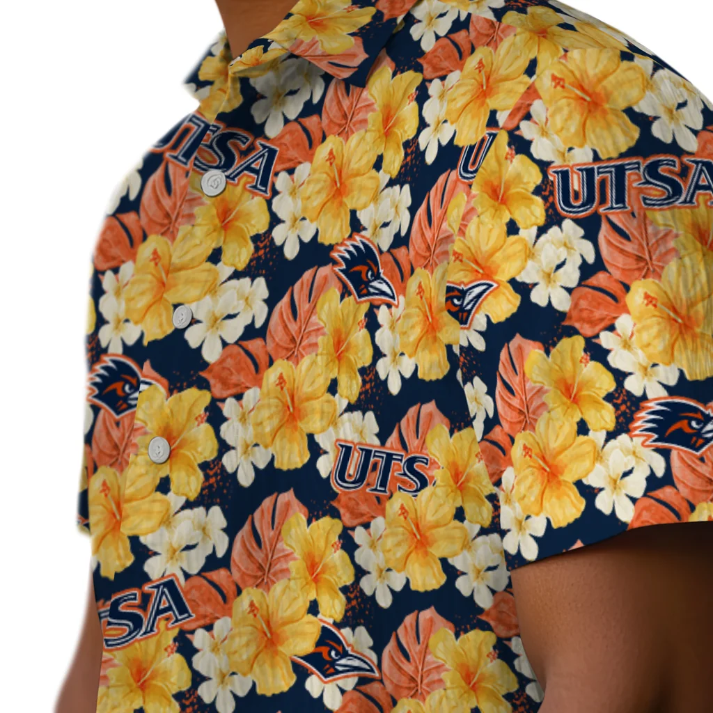 UTSA Roadrunners Hawaiian Shirt - Hibiscus Tropics utsa roadrunners hibiscus tropics orange yellow hawaiian shirts trendy