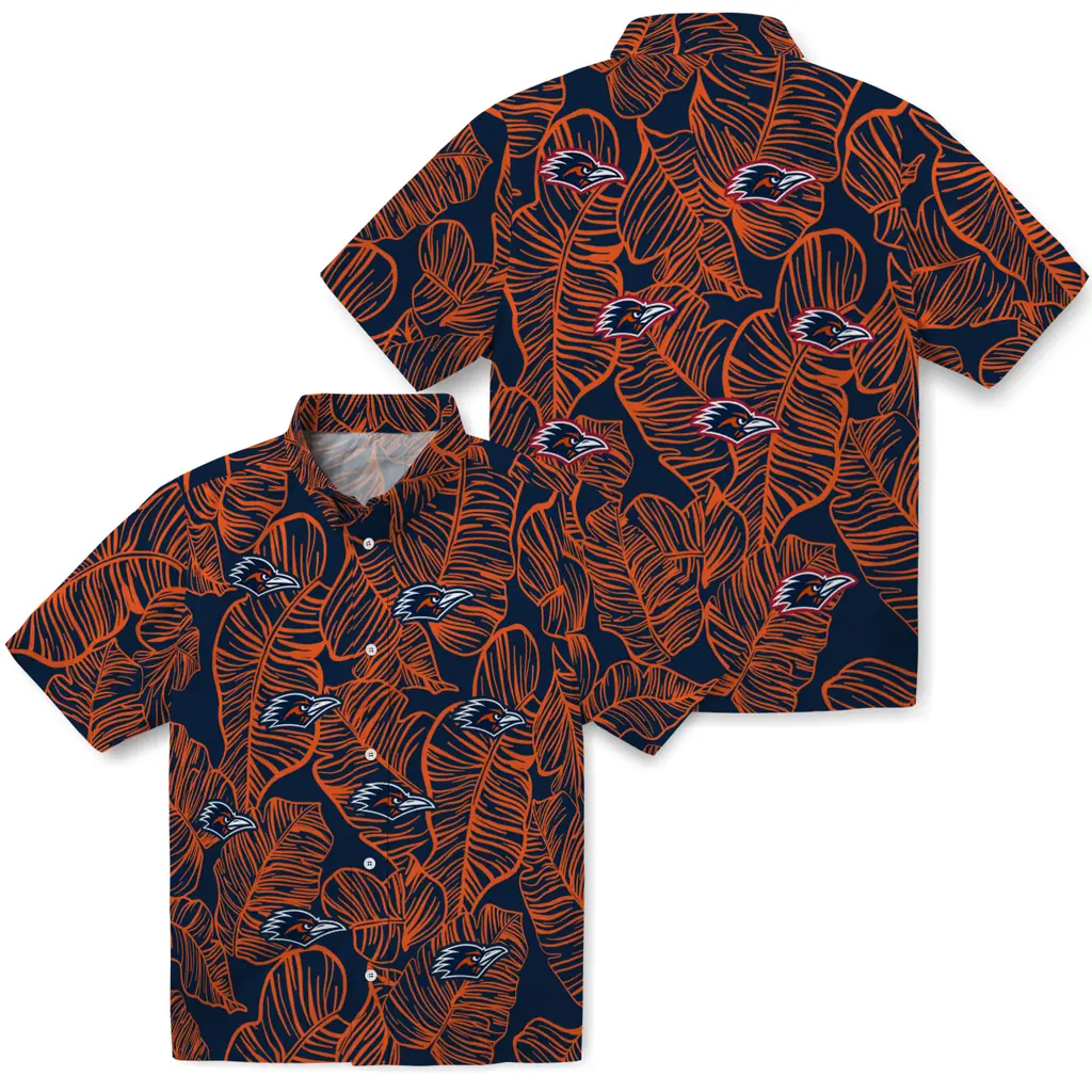 UTSA Roadrunners Hawaiian Shirt - Leaf Outline utsa roadrunners leaf outline orange hawaiian shirts high quality