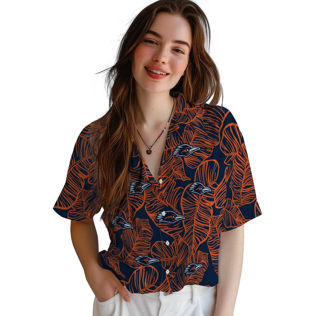 UTSA Roadrunners Hawaiian Shirt - Leaf Outline utsa roadrunners leaf outline orange hawaiian shirts latest model