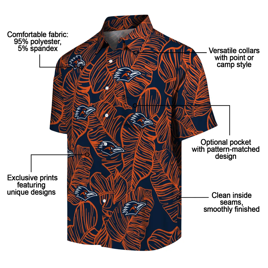 UTSA Roadrunners Hawaiian Shirt - Leaf Outline utsa roadrunners leaf outline orange hawaiian shirts new arrival