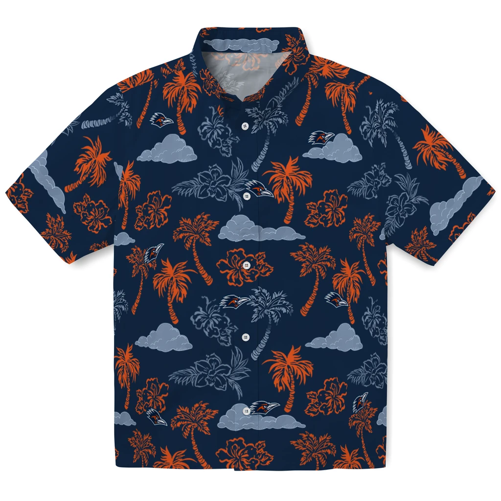 UTSA Roadrunners Hawaiian Shirt - Palm And Clouds utsa roadrunners palm and clouds orange hawaiian shirts best selling