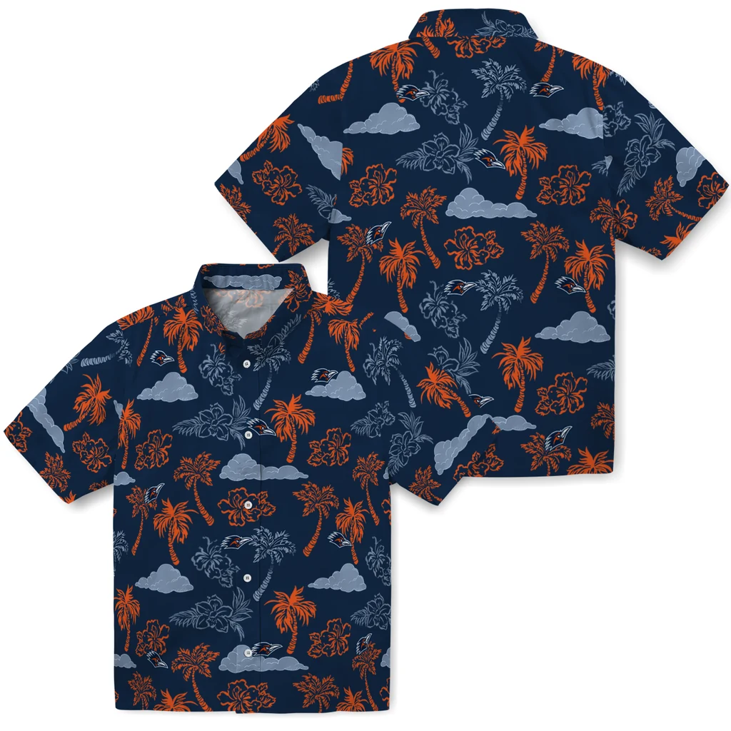 UTSA Roadrunners Hawaiian Shirt - Palm And Clouds utsa roadrunners palm and clouds orange hawaiian shirts high quality