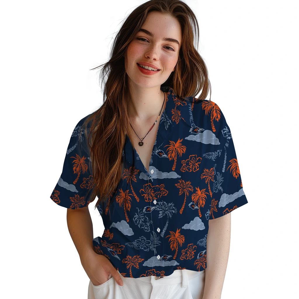 UTSA Roadrunners Hawaiian Shirt - Palm And Clouds utsa roadrunners palm and clouds orange hawaiian shirts latest model