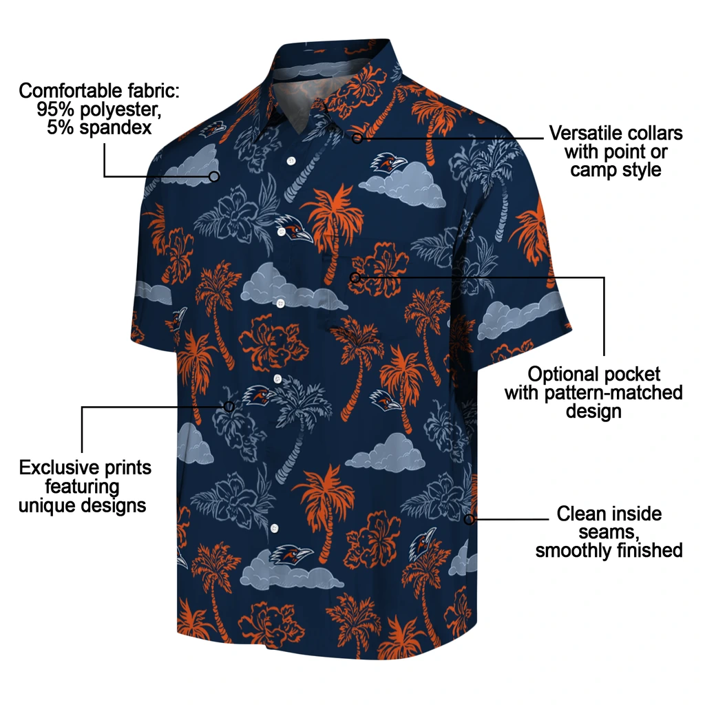 UTSA Roadrunners Hawaiian Shirt - Palm And Clouds utsa roadrunners palm and clouds orange hawaiian shirts new arrival