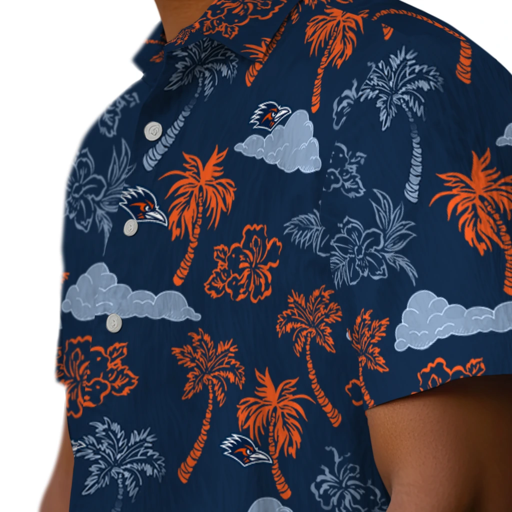 UTSA Roadrunners Hawaiian Shirt - Palm And Clouds utsa roadrunners palm and clouds orange hawaiian shirts trendy