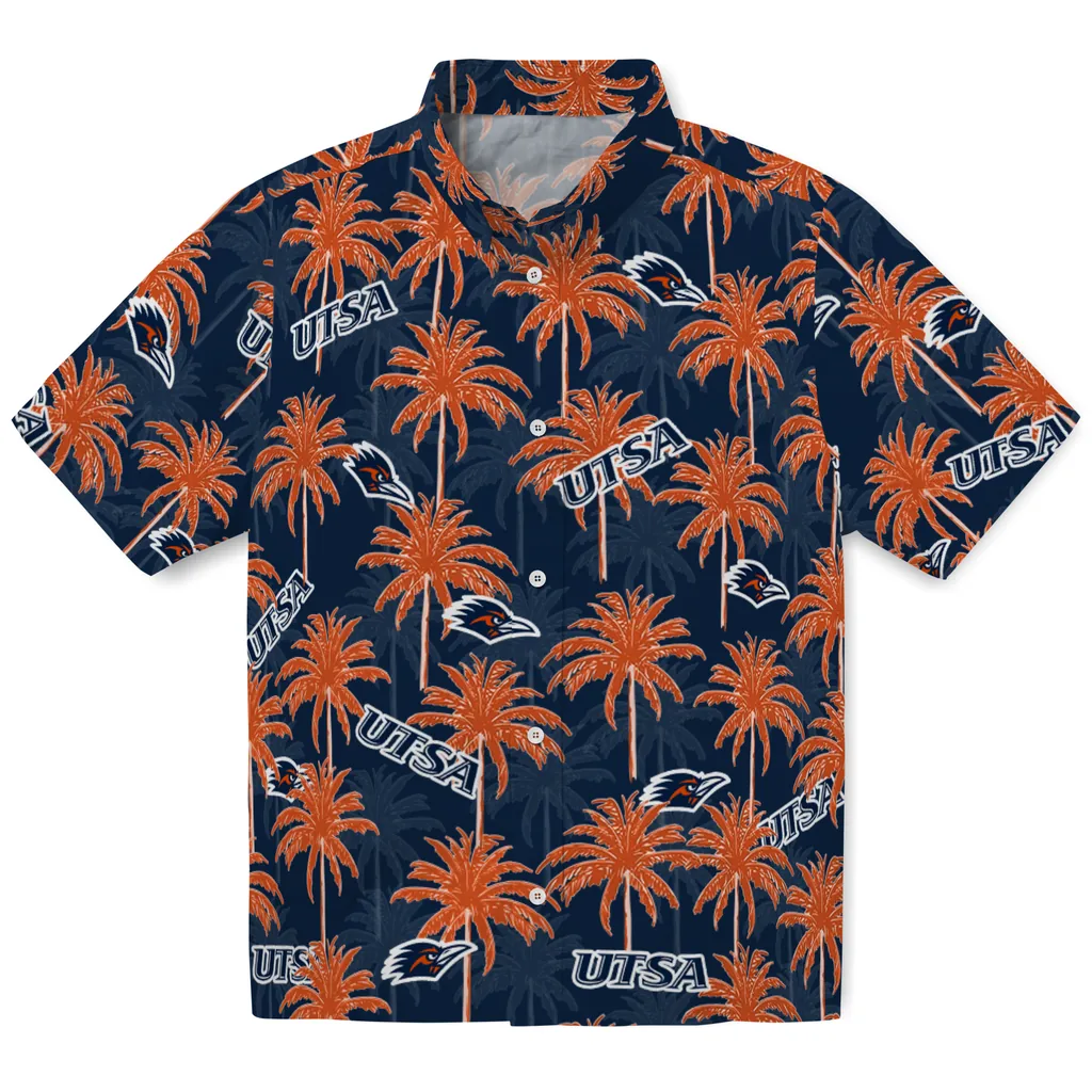 UTSA Roadrunners Hawaiian Shirt - Palm Tree Motif utsa roadrunners palm grove orange hawaiian shirts best selling