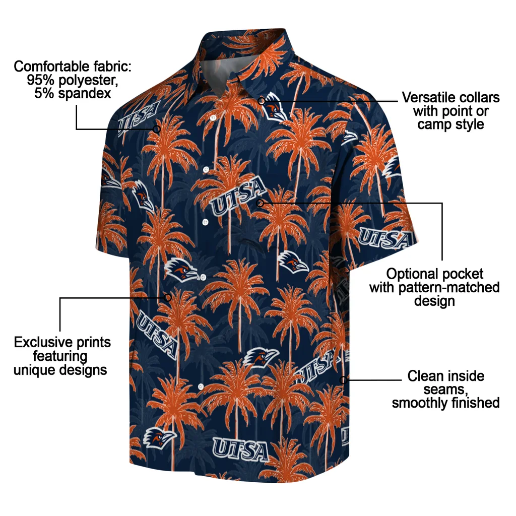 UTSA Roadrunners Hawaiian Shirt - Palm Tree Motif utsa roadrunners palm grove orange hawaiian shirts new arrival