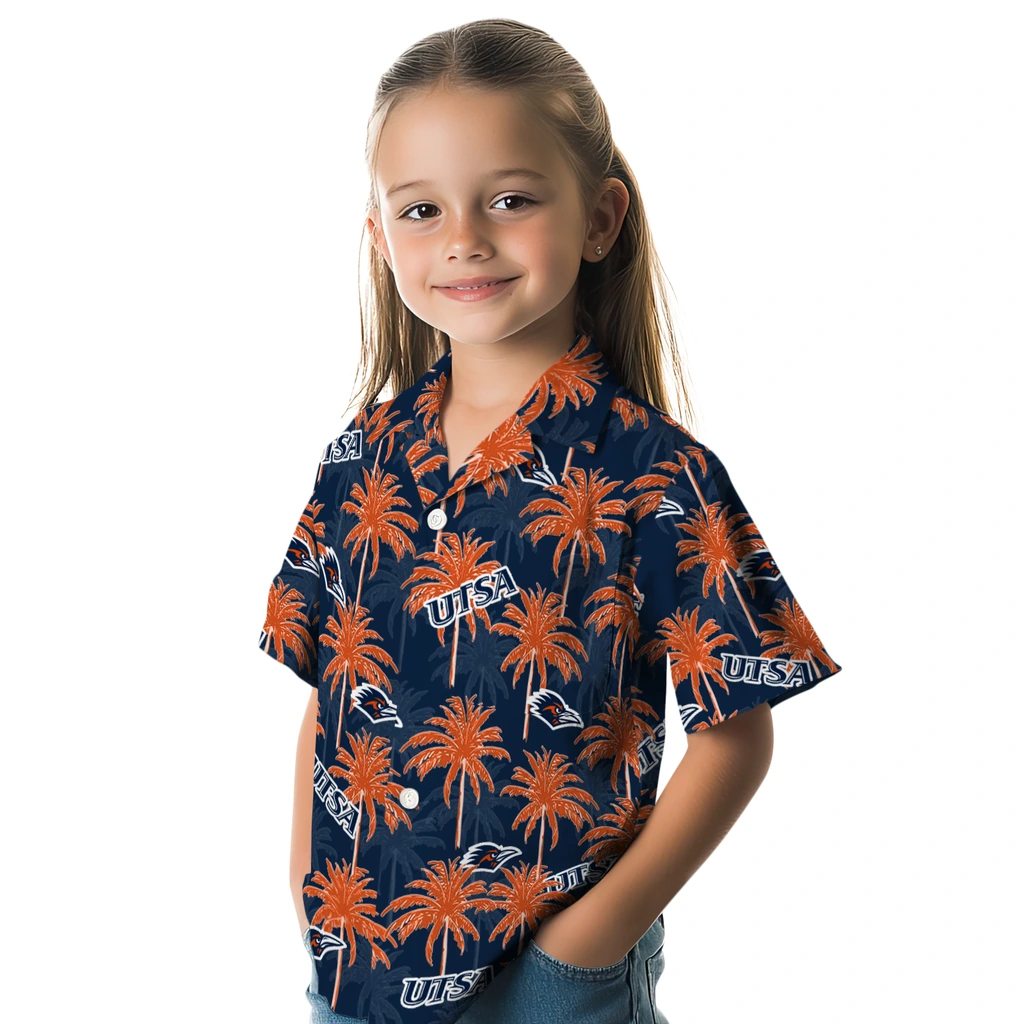 UTSA Roadrunners Hawaiian Shirt - Palm Tree Motif utsa roadrunners palm grove orange hawaiian shirts premium grade