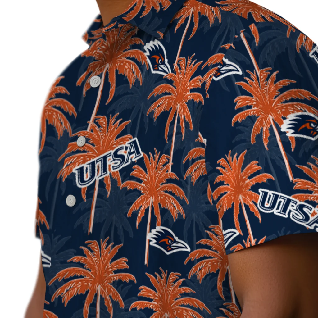 UTSA Roadrunners Hawaiian Shirt - Palm Tree Motif utsa roadrunners palm grove orange hawaiian shirts trendy