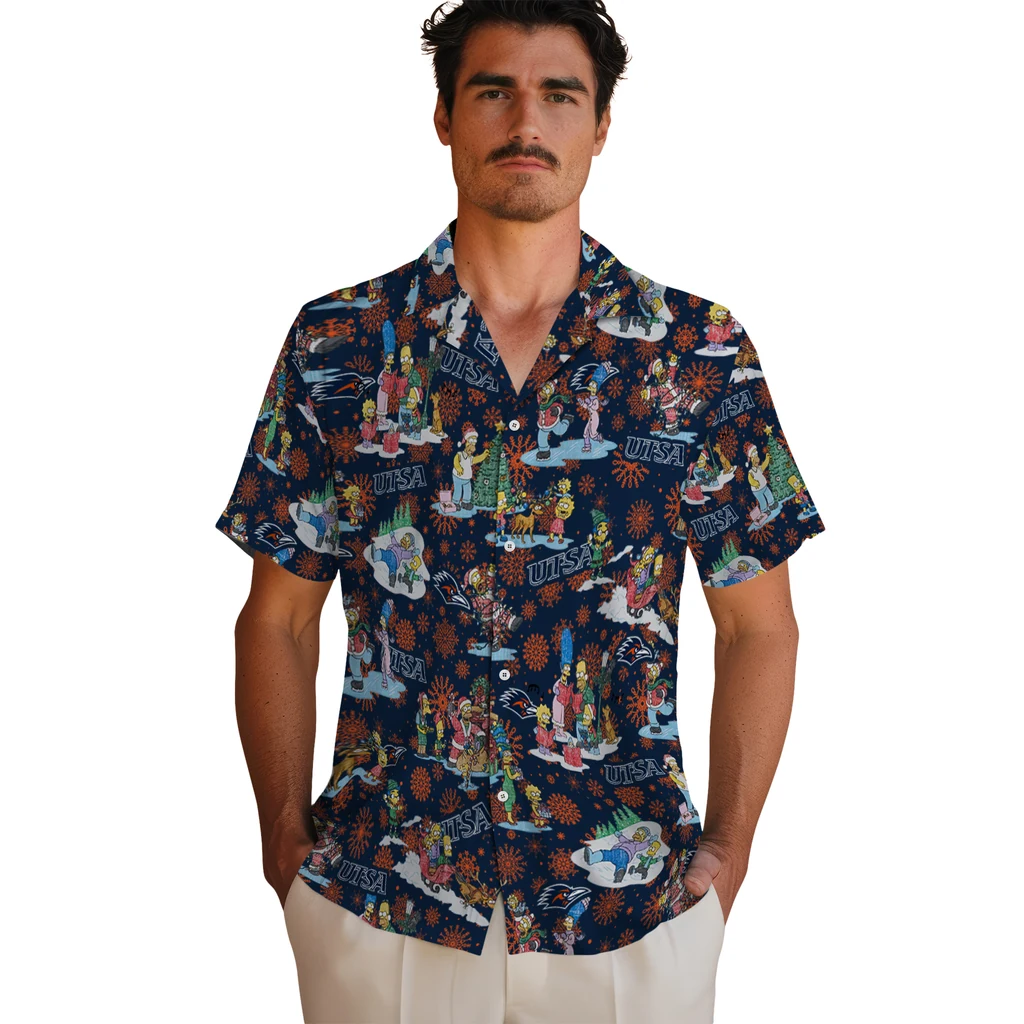 UTSA Roadrunners Hawaiian Shirt - Simpsons Christmas utsa roadrunners simpsons christmas orange hawaiian shirts fashion forward