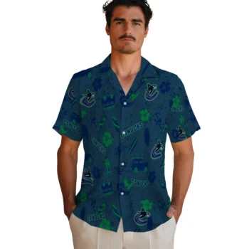 vancouver canucks beach vibe navy hawaiian shirts fashion forward
