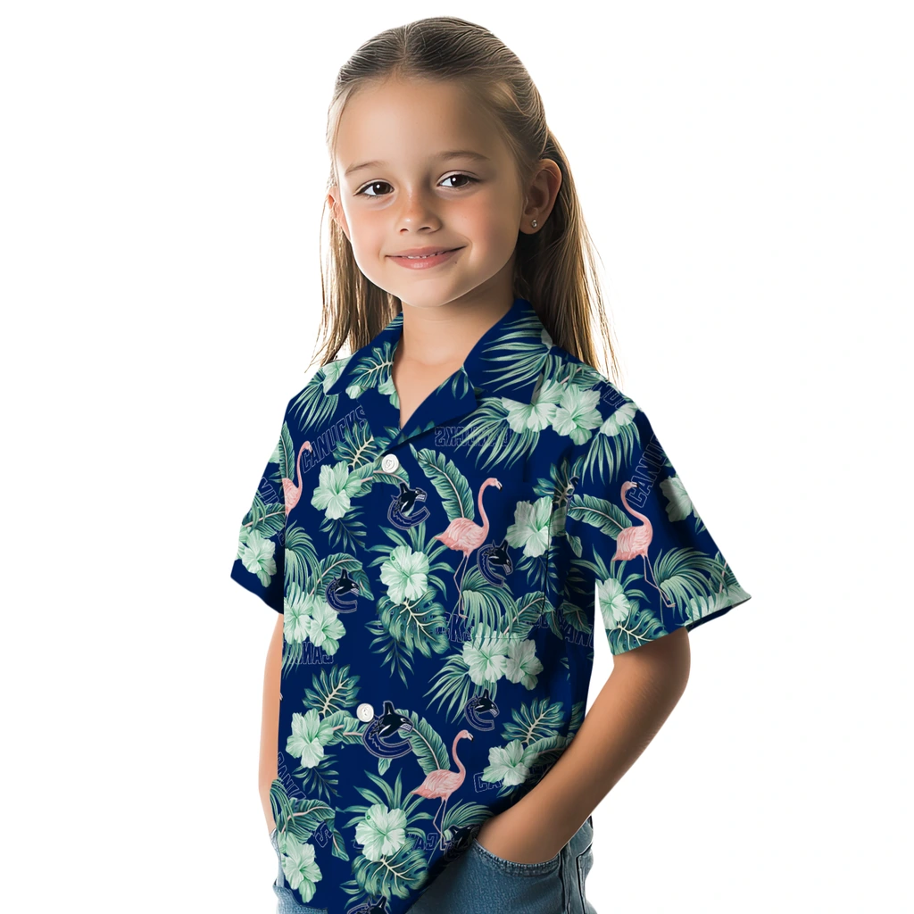 Vancouver Canucks Hawaiian Shirt - Flamingo and Hibiscus vancouver canucks flamingo palms blue hawaiian shirts premium grade