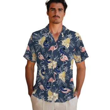 vancouver canucks flamingo hibiscus navy hawaiian shirts fashion forward