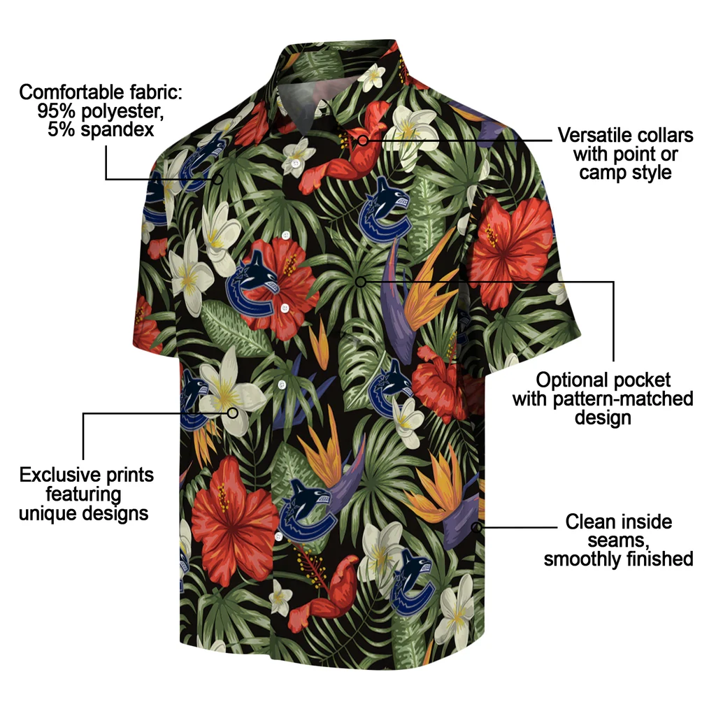 Vancouver Canucks Hawaiian Shirt - Hawaii Floral Hibiscus vancouver canucks hibiscus bird hawaiian shirts new arrival