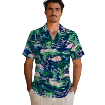 vancouver canucks flamingo retreat blue hawaiian shirts fashion forward