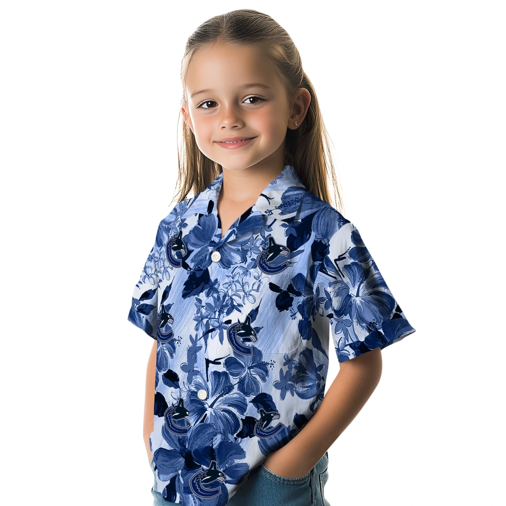 Vancouver Canucks Hawaiian Shirt - Hibiscus Arrangement vancouver canucks hibiscus arrangement blue hawaiian shirts premium grade