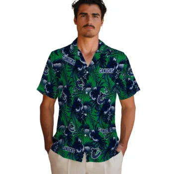 vancouver canucks hibiscus exotic blue hawaiian shirts fashion forward