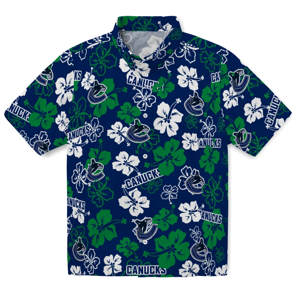 Vancouver Canucks Hawaiian Shirt - Hibiscus Flower Design vancouver canucks hibiscus bloom blue hawaiian shirts best selling