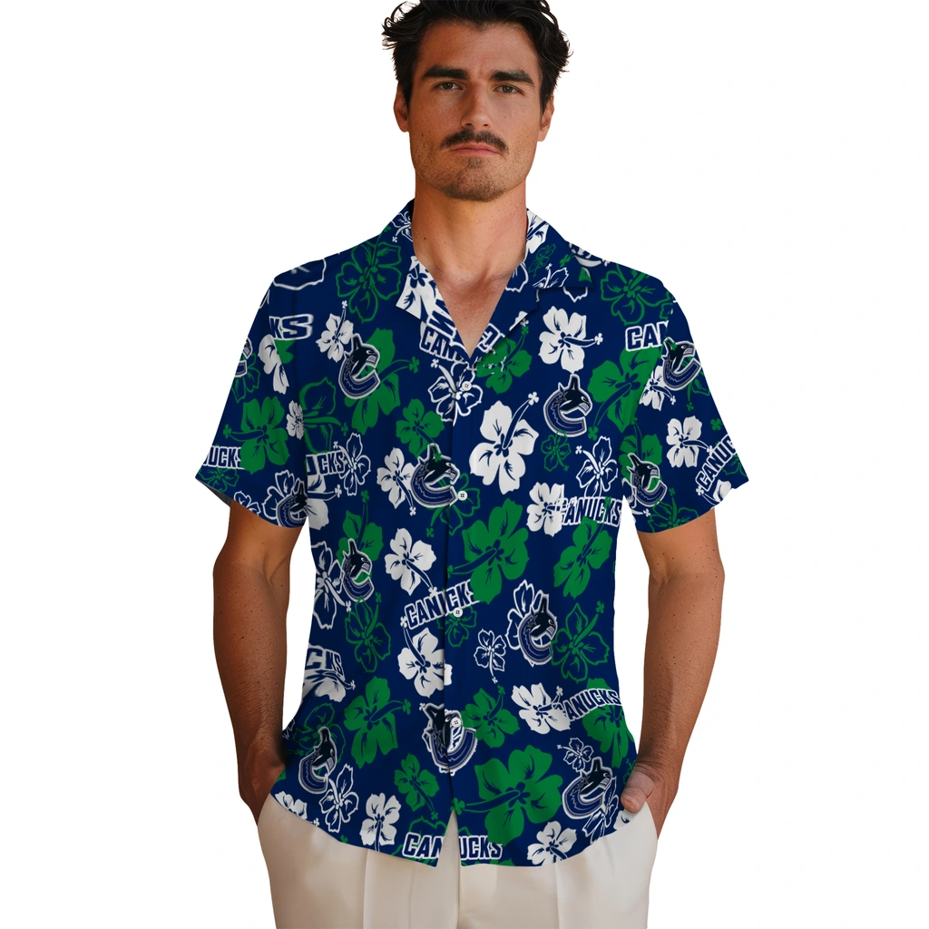 Vancouver Canucks Hawaiian Shirt - Hibiscus Flower Design vancouver canucks hibiscus bloom blue hawaiian shirts fashion forward