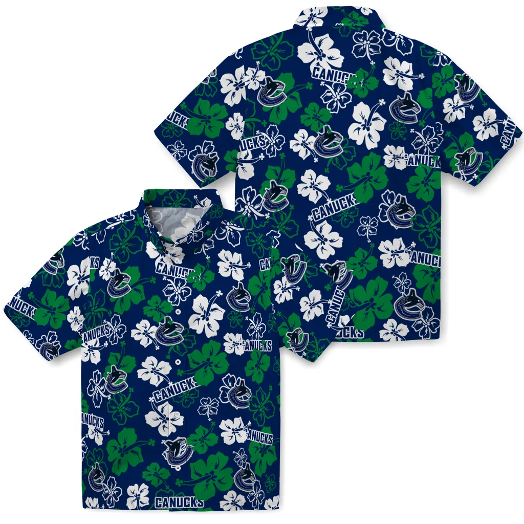 Vancouver Canucks Hawaiian Shirt - Hibiscus Flower Design vancouver canucks hibiscus bloom blue hawaiian shirts high quality