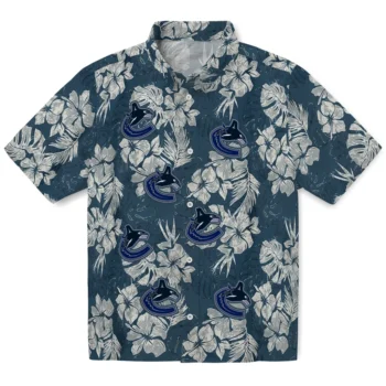 vancouver canucks hibiscus flowers navy blue hawaiian shirts best selling