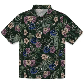 vancouver canucks hibiscus leaves pattern green hawaiian shirts best selling