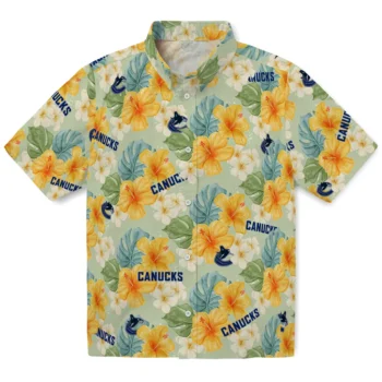 vancouver canucks hibiscus mood pale lime yellow hawaiian shirts best selling