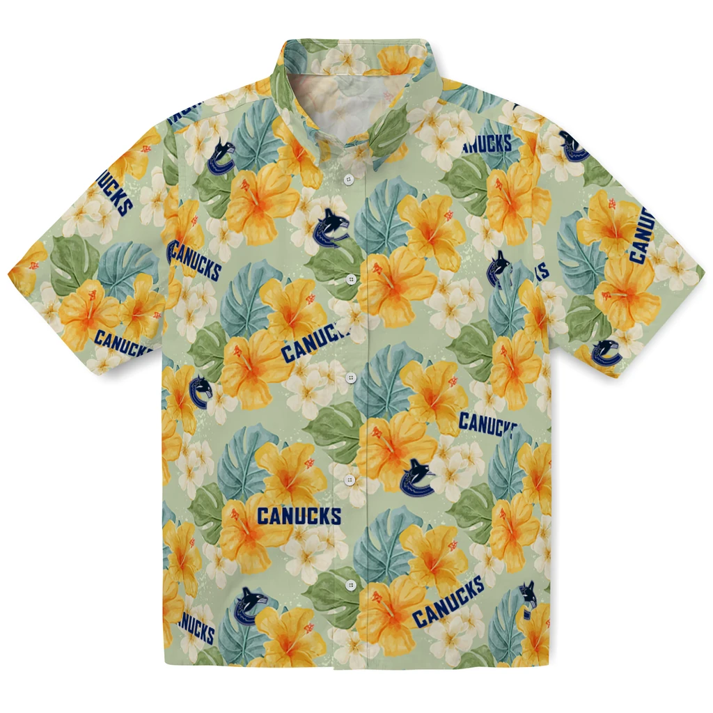 Vancouver Canucks Hawaiian Shirt - Hibiscus Mood vancouver canucks hibiscus mood pale lime yellow hawaiian shirts best selling