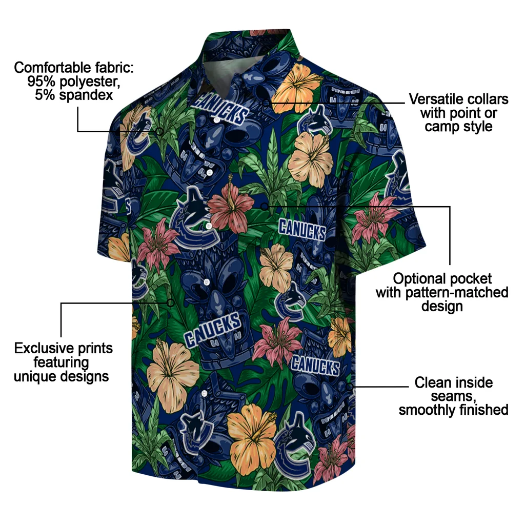 Vancouver Canucks Hawaiian Shirt - Hibiscus Tiki Jungle vancouver canucks tiki jungle blue hawaiian shirts new arrival