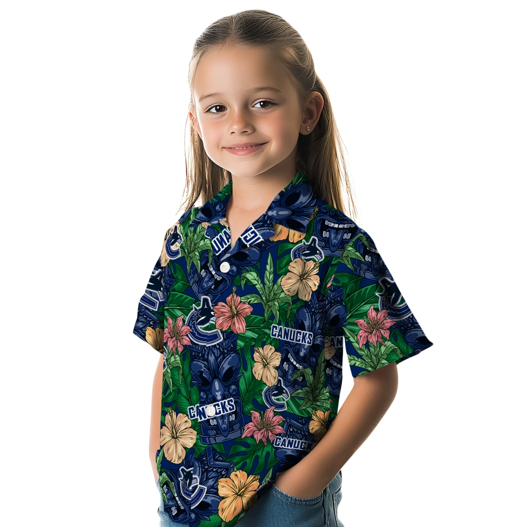 Vancouver Canucks Hawaiian Shirt - Hibiscus Tiki Jungle vancouver canucks tiki jungle blue hawaiian shirts premium grade